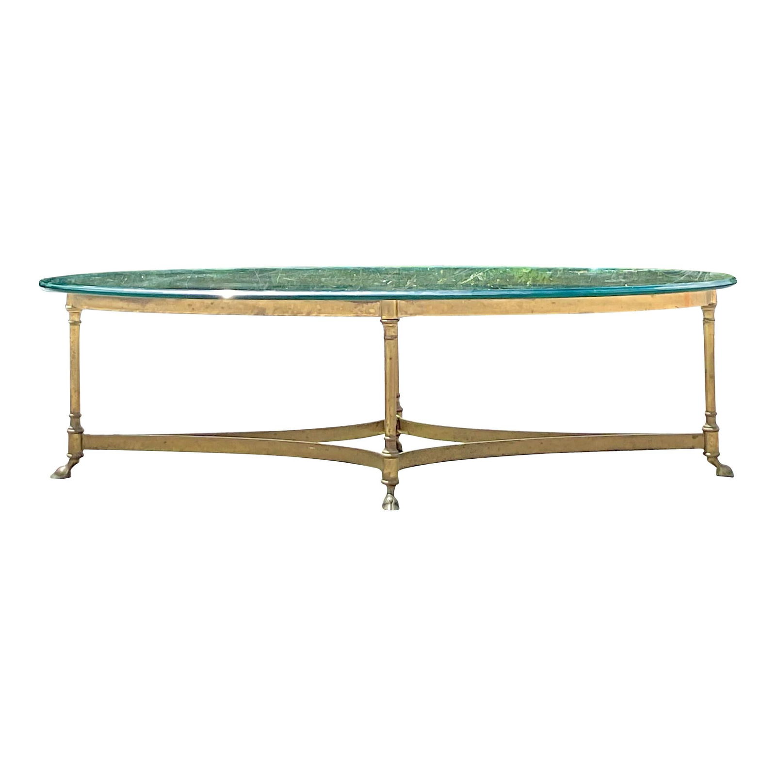 Vintage Brass Lion Glass Oval Low Table