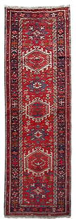 Handcrafted 3'4 x 10'8 Red Persian Hamadan Wool Rug: Handcrafted 3'4 x 10'8 Red Persian Hamadan Wool Rug Introducing the exquisite 3' 4" x 10' 8" Red Persian Hamadan Rug, a handcrafted masterpiece reflecting the rich cultural heritage of Persian art. Sk