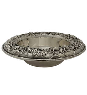 S. Kirk & Son 925 Sterling Silver Floral Repousse Round Dish 9.75": S. Kirk & Son 925 Sterling Silver Floral Repousse Round Dish 9.75" This exquisite round dish by S. Kirk & Son showcases the artistry of handmade repousse floral ornate designs. Made from 925 sterling