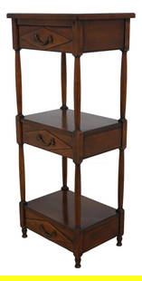 Italian 3 Tier Etagere Bookshelf with 3 Drawers and Brass Hardware: Italian 3 Tier Etagere Bookshelf with 3 Drawers and Brass Hardware This exquisite Italian 3 Tier Etagere Bookshelf showcases fine carved details and high-quality construction, reflecting its impressiv