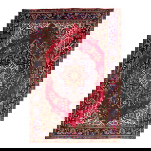 1960s Vintage Persian Tabriz Handmade Wool Rug 6'7" x 9'8" Red Blue: 1960s Vintage Persian Tabriz Handmade Wool Rug 6'7" x 9'8" Red Blue Beautiful Vintage Tabriz Persian Hand-knotted wool rug with a red field and medallion floral design with multicolor hues. This rug m