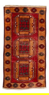 Mid Century Persian Rug 3'2 x 6'5 Rust Wool Floral Design: Mid Century Persian Rug 3'2 x 6'5 Rust Wool Floral Design This stunning Mid 20th Century Vintage Persian Rug features a rich rust field adorned with vibrant orange and green accents, showcasing an int