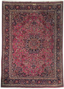 Handcrafted 9.8 x 12.5 Persian Mashhad Rug with Artisan Signature: Handcrafted 9.8 x 12.5 Persian Mashhad Rug with Artisan Signature Enhance your living space with this exquisite 9.8 x 12.5 Persian Mashhad Rug, meticulously handcrafted by skilled Persian artisans. Fe