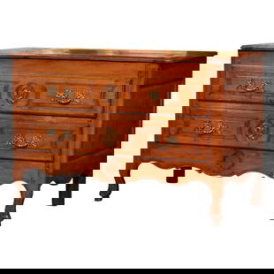 18th Century Louis XV Hand-Carved Cherry Commode with Bronze Handles: 18th Century Louis XV Hand-Carved Cherry Commode with Bronze Handles This exquisite 18th Century French Louis XV Carved Cherry Two-Drawer Commode showcases the craftsmanship of the late 1700s. Hand-ca