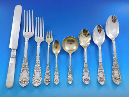 Dominick & Haff Renaissance Sterling Silver Flatware Set 121 pcs with Mother of Pearl Knives: Dominick & Haff Renaissance Sterling Silver Flatware Set 121 pcs with Mother of Pearl Knives Experience the elegance of the Renaissance pattern flatware set by Dominick and Haff, featuring a total of