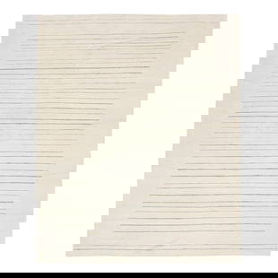 Handcrafted Modern Moroccan Ivory Wool Rug 8' x 10' Geometric Stripe: Handcrafted Modern Moroccan Ivory Wool Rug 8' x 10' Geometric Stripe This stunning modern Moroccan style rug is hand-crafted from luxurious wool, featuring an intricate geometric stripe design in eleg