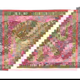 Mid-20th Century Indian Elephant Embroidery Tapestry Cotton Beads