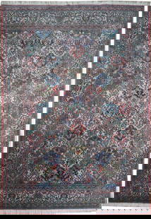 Handwoven 9 x 12.5 Navy Blue Tabriz Persian Area Rug: Handwoven 9 x 12.5 Navy Blue Tabriz Persian Area Rug Discover the exquisite 9 x 12.5 Navy Blue Tabriz Persian Rug, a stunning testament to traditional Persian craftsmanship. Handwoven by skilled