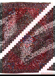 Handcrafted 7'9 x 10'8 Red Persian Heriz Rug Artisan Design: Handcrafted 7'9 x 10'8 Red Persian Heriz Rug Artisan Design This exquisite 7' 9" x 10' 8" Red Persian Heriz Rug is handcrafted by skilled Persian artisans, showcasing traditional Persian designs woven