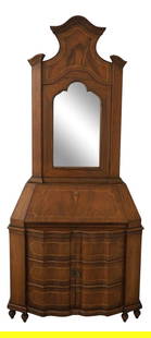 Baker Italian Walnut Secretary Desk with Mirror Door 50 Years Old: Baker Italian Walnut Secretary Desk with Mirror Door 50 Years Old This elegant Baker Italian Continental Style Walnut Secretary Desk showcases quality walnut construction with a beautiful mirror door