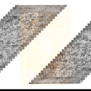 Ivory Vintage Persian Hand-Knotted Floral Wool Rug 10'7 x 16'7: Ivory Vintage Persian Hand-Knotted Floral Wool Rug 10'7 x 16'7 Beautiful Vintage Persian distressed hand-knotted wool rug with an ivory color field. This Persian rug has a beige frame and black accent