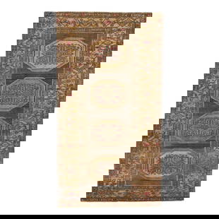 Vintage Persian Distressed Handmade Wool Rug 4'2" x 7'8" Tribal Design: Vintage Persian Distressed Handmade Wool Rug 4'2" x 7'8" Tribal Design Discover the charm of this vintage Persian hand-knotted wool rug, featuring a rich brown color field complemented by a tan frame