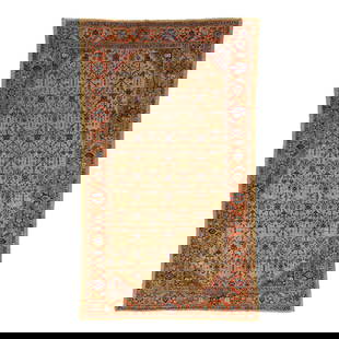 Handmade Antique Persian Mahal Wool Rug 6'6 x 11 Allover Design Tan Blue Rust Accents: Handmade Antique Persian Mahal Wool Rug 6'6 x 11 Allover Design Tan Blue Rust Accents This exquisite hand-knotted Antique Persian Mahal rug showcases a stunning all-over design enriched with blue and