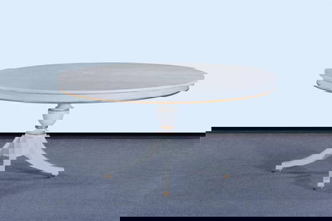 Elegant Round Dining Table with Antique White Gold Accents: Elegant Round Dining Table with Antique White Gold Accents Introducing an elegant round dining table that beautifully combines Old World charm with modern functionality. This exquisite piece, crafted