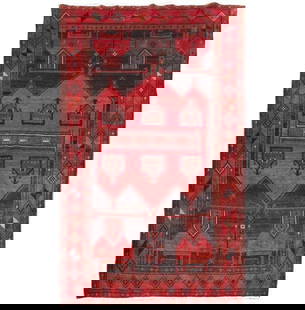 Handcrafted 4'10" x 7'10" Persian Hamadan Wool Rug in Red: Handcrafted 4'10" x 7'10" Persian Hamadan Wool Rug in Red Discover the elegance of this handcrafted 4' 10" x 7' 10" Persian Hamadan Rug, meticulously woven by skilled Persian artisans. With its tradit