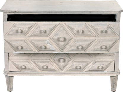 Mahogany White Weathered Giza Dresser: Mahogany White Weathered Giza Dresser Introducing the Mahogany White Weathered Giza Dresser, a stunning piece that combines antique charm with modern functionality. This decorative chest of drawers fe