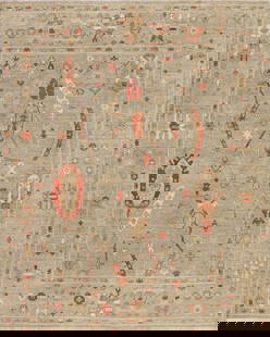 Handmade Oushak Rug 7.11 x 9.11 ft Fine Gazni Wool Pastel Colors: Handmade Oushak Rug 7.11 x 9.11 ft Fine Gazni Wool Pastel Colors Discover the exquisite craftsmanship of this handmade Oushak rug, measuring 7.11 x 9.11 ft. Crafted in Pakistan, this rug features a po
