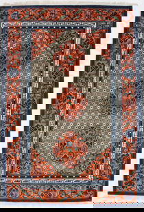 Hand-Knotted Geometric Art Deco Wool Area Rug 6'0 x 8'11 Modern Design: Hand-Knotted Geometric Art Deco Wool Area Rug 6'0 x 8'11 Modern Design Enhance your living space with this stunning hand-carved area rug, featuring a geometric Art Deco design in vibrant colors such a