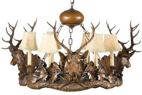 Lodge Style Stag Head Bowl Chandelier 20H 32W 32D Resin: Lodge Style Stag Head Bowl Chandelier 20H 32W 32D Resin Illuminate your space with this Elegant Stag Head Chandelier, perfect for rustic decor. Crafted from durable resin, this stunning bowl chandelie