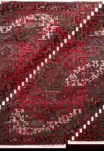 Stunning 7.10 x 10.7 Maroon Semi-Antique Persian Heriz Rug: Stunning 7.10 x 10.7 Maroon Semi-Antique Persian Heriz Rug Enhance your space with this stunning 7.10 x 10.7 maroon semi-antique Persian Heriz rug. Crafted with intricate designs, this rug is perfect