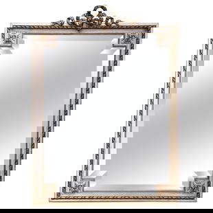 19th Century French Louis XVI Gilt Beveled Wall Mirror: 19th Century French Louis XVI Gilt Beveled Wall Mirror This exquisite 19th Century French Louis XVI wall mirror is a stunning example of antique craftsmanship. Measuring 41.5 in (105.41 cm) in height