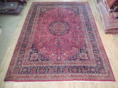 9.9' x 13.3' Red Semi Antique Persian Tabriz Handmade Rug: 9.9' x 13.3' Red Semi Antique Persian Tabriz Handmade Rug Discover the exquisite allure of this 9.9' x 13.3' Red Semi Antique Persian Tabriz Rug, a stunning embodiment of traditional craftsmanship and