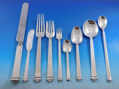 Tiffany & Co. Hampton Sterling Silver Flatware Set 117 pcs for 12 with Storage Chest: Tiffany & Co. Hampton Sterling Silver Flatware Set 117 pcs for 12 with Storage Chest This stunning Hampton pattern flatware set by Tiffany & Co. is crafted from sterling silver and designed to serve 1