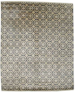 8'0 x 9'9 Handmade Modern Geometric Area Rug Beige Gray Wool Bamboo Silk: 8'0 x 9'9 Handmade Modern Geometric Area Rug Beige Gray Wool Bamboo Silk Enhance your living space with this stunning 8'0" x 9'9" handmade modern geometric style rug. Featuring a beautiful combination