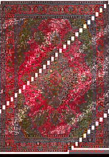 10' x 12.5' Handmade Red Semi Antique Persian Sarouk Rug: 10' x 12.5' Handmade Red Semi Antique Persian Sarouk Rug Enhance your living space with this exquisite 10' x 12.5' Red Semi Antique Persian Sarouk Rug, meticulously handcrafted by skilled Persian arti