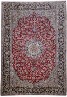 Handcrafted 11.4 x 16.1 Red Persian Isfahan Wool Silk Rug: Handcrafted 11.4 x 16.1 Red Persian Isfahan Wool Silk Rug Elevate your living space with the exquisite 11.4 x 16.1 Red Persian Isfahan Rug, handcrafted by talented artisans in Isfahan, Iran. This rug