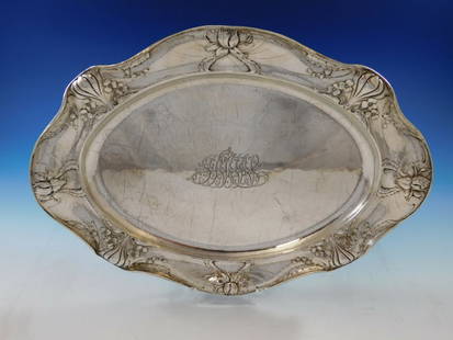 Gorham Martele .9584 Sterling Silver Meat Tray 17.5" x 12" 1908: Gorham Martele .9584 Sterling Silver Meat Tray 17.5" x 12" 1908 This exquisite Martele by Gorham meat tray platter is crafted from .9584 sterling silver, showcasing a stunning floral motif. Made in Au