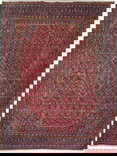 9.8 x 12.7 Red Persian Semi-Antique Herati Rug Handmade Wool: 9.8 x 12.7 Red Persian Semi-Antique Herati Rug Handmade Wool Transform your living space with this stunning 9.8 x 12.7 Red Persian Semi-Antique Herati Rug. Handcrafted by skilled Persian artisans, thi