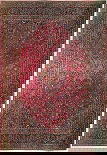 10' x 12.9' Maroon Handmade Semi Antique Persian Tabriz Rug: 10' x 12.9' Maroon Handmade Semi Antique Persian Tabriz Rug Enhance your living space with this exquisite 10' x 12' 9" Maroon Handmade Semi Antique Persian Tabriz Rug. Crafted by skilled Persian artis
