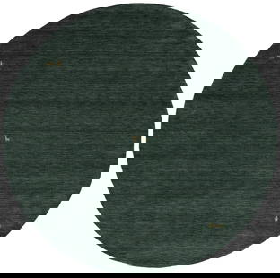Large Dark Green Round Gabbeh Wool Area Rug 7'10 x 7'10 Modern Hand-Loomed: Large Dark Green Round Gabbeh Wool Area Rug 7'10 x 7'10 Modern Hand-Loomed Transform your space with this stunning large round Gabbeh area rug in a rich dark green hue. Measuring 7'10" x 7'10" (94 in