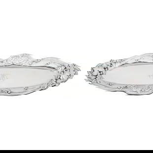 Vintage Sterling Silver Art Nouveau Ring Tray 10 x 4 in: Vintage Sterling Silver Art Nouveau Ring Tray 10 x 4 in This exquisite Sterling Silver Art Nouveau ring tray, crafted by Gorham Silversmiths around 1900, features a stunning scalloped rim with intrica