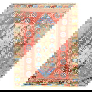 Zabihi Collection Hand-Knotted Red Turkish Anatolian Rug 40 x 51 in: Zabihi Collection Hand-Knotted Red Turkish Anatolian Rug 40 x 51 in Enhance your space with this striking Red Vintage Turkish Anatolian Scatter Rug, a beautiful representation of Greco Roman style. Th