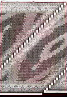 Exquisite 9'10" x 13'2" Handmade Mahi Tabriz Wool Silk Area Rug: Exquisite 9'10" x 13'2" Handmade Mahi Tabriz Wool Silk Area Rug Elevate your living space with this exquisite 9' 10" x 13' 2" Fine Handmade Mahi Tabriz Wool & Silk Rug. Meticulously crafted by skilled