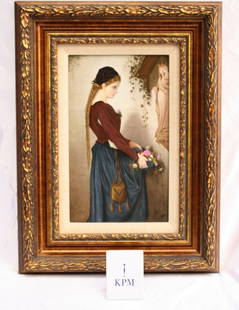 19th Century KPM Porcelain Plaque of Marguerite Signed WS 1882: 19th Century KPM Porcelain Plaque of Marguerite Signed WS 1882 This exquisite 19th Century KPM porcelain plaque features a hand-painted depiction of Marguerite, signed and dated by the artist "WS 1882