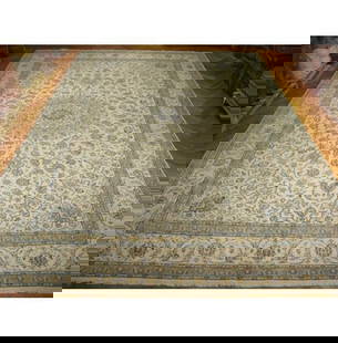 12.9 x 19.2 Ivory Persian Nain Rug Wool and Silk Handmade: 12.9 x 19.2 Ivory Persian Nain Rug Wool and Silk Handmade Experience the opulence of this Persian Nain Rug, expertly handcrafted in the historic city of Nain, Iran. This luxurious area rug combines a