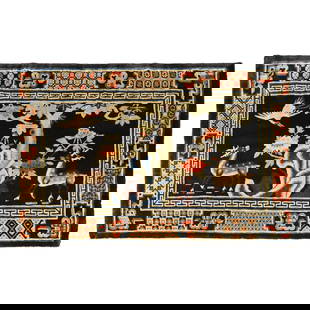 Zabihi Collection 1920s Chinese Batou Animal Pictorial Rug: Zabihi Collection 1920s Chinese Batou Animal Pictorial Rug This exquisite Chinese Batou pictorial rug from the Zabihi Collection features a full plush pile with a captivating animal design. Hand-woven