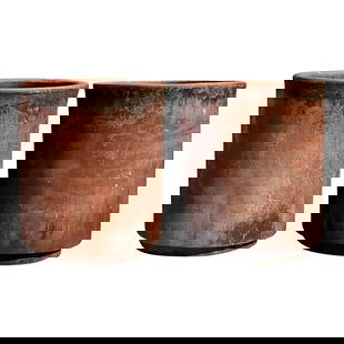 Vintage Terra Cotta Planters Pair 19 x 19 x 21: Vintage Terra Cotta Planters Pair 19 x 19 x 21 The fabulous vintage terracotta cylinder planters that comes in a pair. Acquired at a Palm Beach estate. Color: Terra Cotta. Material: Terra Cotta. Condi
