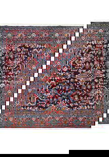 Handmade 6.8 x 6.10 Navy Blue Persian Sarouk Quality Rug: Handmade 6.8 x 6.10 Navy Blue Persian Sarouk Quality Rug Experience the elegance of this handcrafted 6.8 x 6.10 Navy Blue Persian Sarouk Quality Rug. Skillfully made by talented Persian artisans, this