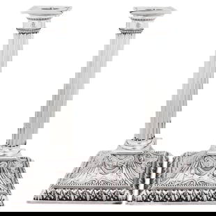 Sterling Silver Candlesticks, Set of 2, 1914: Sterling Silver Candlesticks, Set of 2, 1914 Enhance your home decor with this exquisite pair of sterling silver candlesticks, crafted in 1914 by Gorham Silversmiths. Each candlestick stands at a heig