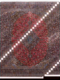 9'10" x 13'2" Signed Persian Handmade Kashan Rug Red Wool: 9'10" x 13'2" Signed Persian Handmade Kashan Rug Red Wool Enhance your space with this exquisite 9' 10" x 13' 2" signed Persian Handmade Kashan Rug, meticulously crafted by skilled artisans in Kashan,