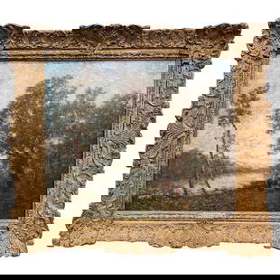 19th Century Oil Painting by Corot in Gilt Frame France: 19th Century Oil Painting by Corot in Gilt Frame France This exquisite 19th Century French oil on canvas painting, attributed to the renowned artist Jean-Baptiste-Camille Corot, captures a serene past