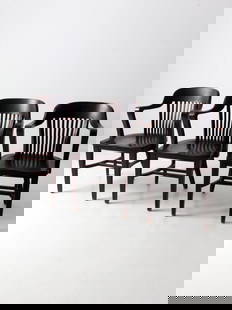 Set of 3 Antique Crocker Chair Co Office Chairs with Slat Backs: Set of 3 Antique Crocker Chair Co Office Chairs with Slat Backs This set of three early 20th century antique office chairs from the Crocker Chair Company features a classic design ideal for traditiona