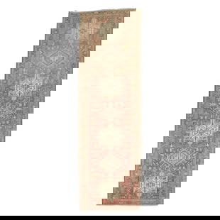 Zabihi Collection 1940s Persian Heriz Hand-Woven Wool Runner 27 x 86: Zabihi Collection 1940s Persian Heriz Hand-Woven Wool Runner 27 x 86 Discover the exquisite craftsmanship of the Zabihi Collection with this narrow Persian Heriz runner, a stunning example of tribal a