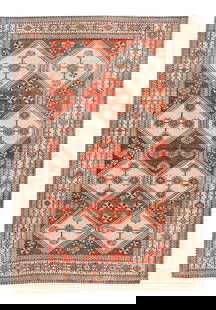Antique Afshar Wool Rug Early 20th Century 7'2 x 10'6: Antique Afshar Wool Rug Early 20th Century 7'2 x 10'6 This stunning Early 20th Century Antique Afshar Rug features a rich red field adorned with beige, tan, ivory, and light blue accents, all presente