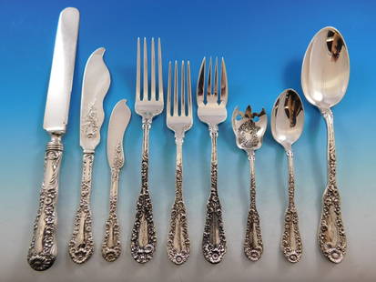 Dominick Haff Number Ten Sterling Silver Flatware Set 159 pcs: Dominick Haff Number Ten Sterling Silver Flatware Set 159 pcs This exquisite Sterling Silver Flatware Set by Dominick & Haff, known as the Number Ten pattern, features a remarkable 159 pieces designed