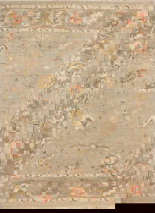 13.6 x 9.10 Oushak Rug Handwoven Fine Wool Light Natural Color: 13.6 x 9.10 Oushak Rug Handwoven Fine Wool Light Natural Color Enhance your living space with the timeless elegance of this Oushak rug, meticulously crafted from fine Gazni wool in Pakistan. This exqu